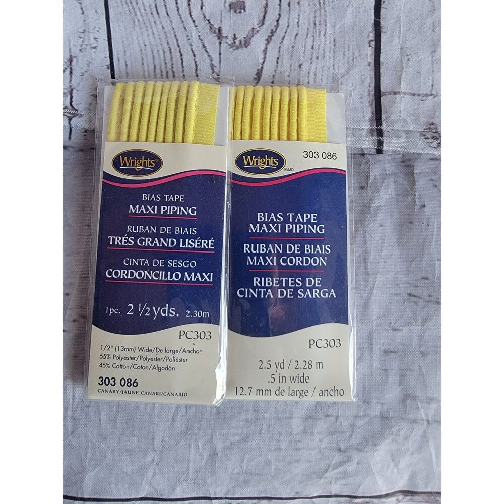 NEW Wrights Bias Tape Maxi Piping 0.5" x 2.5 yd - Canary 117-303-86